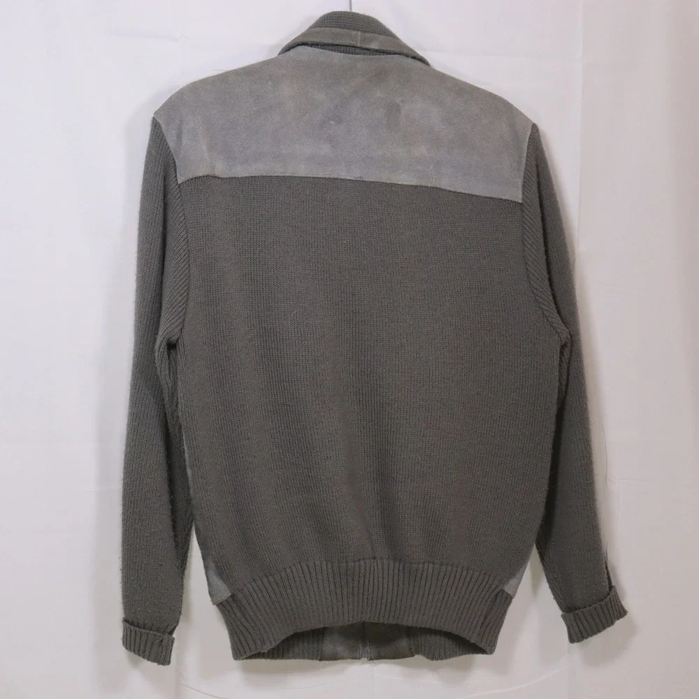 Mervyns Leather Bomber Jacket Large Grey‎ Mens Knit Sleeve Vintage